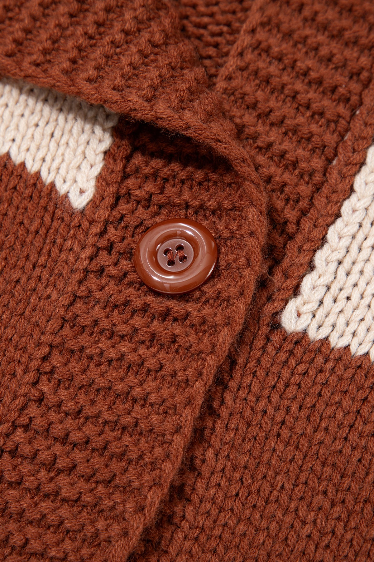 Brown Horseshoe Plaid V Neck Knit Button Front Sweater Cardigan