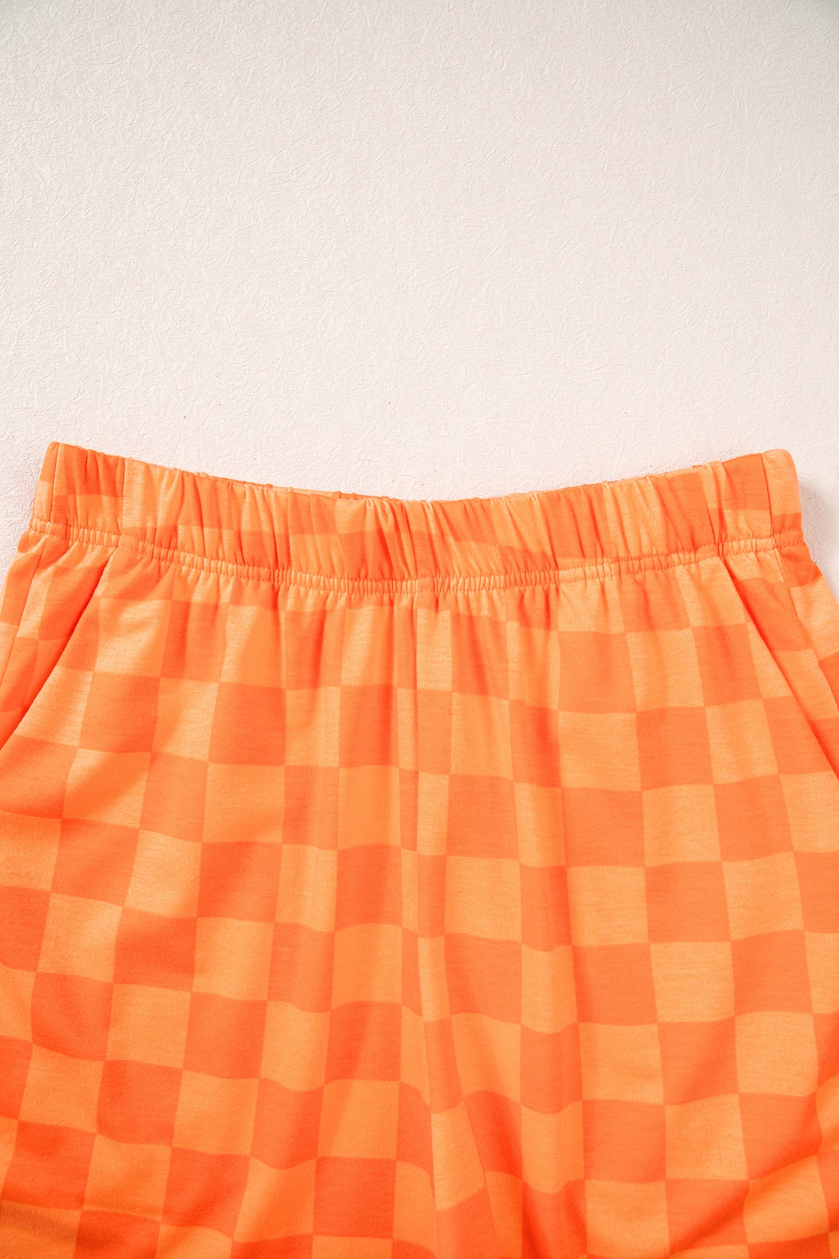 Dark Blue Plaid Checkered Long Sleeve Crop Top Elastic Waist Shorts Two Piece Set
