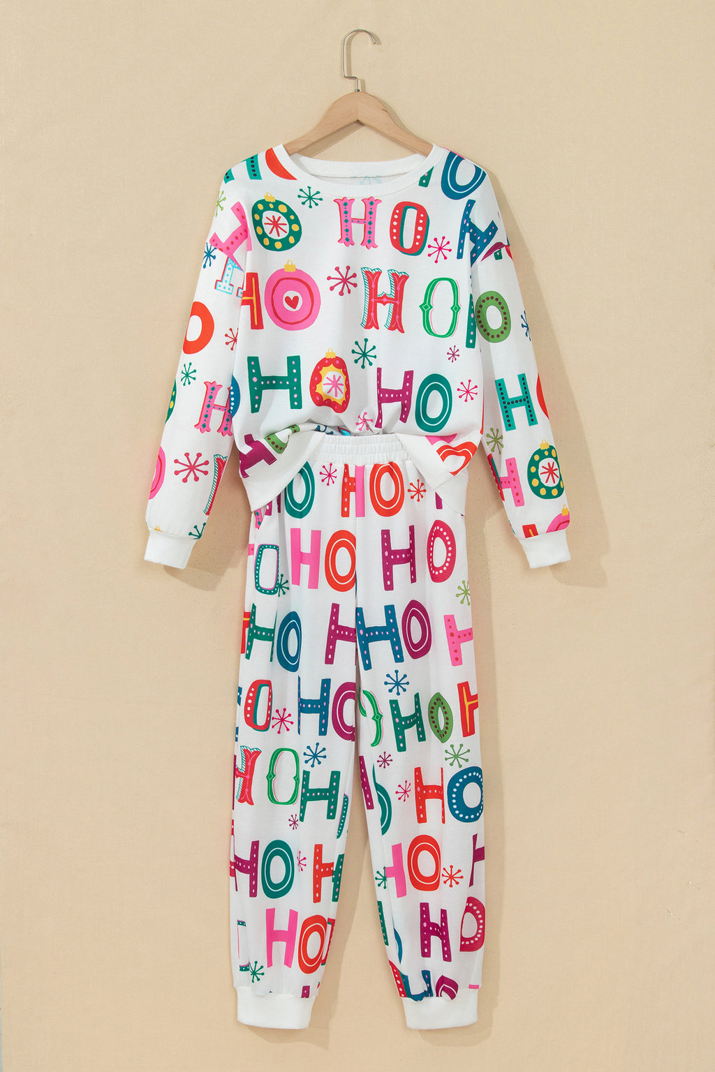 Multicolour Ho Ho Ho Print Long Sleeve Lounge Set