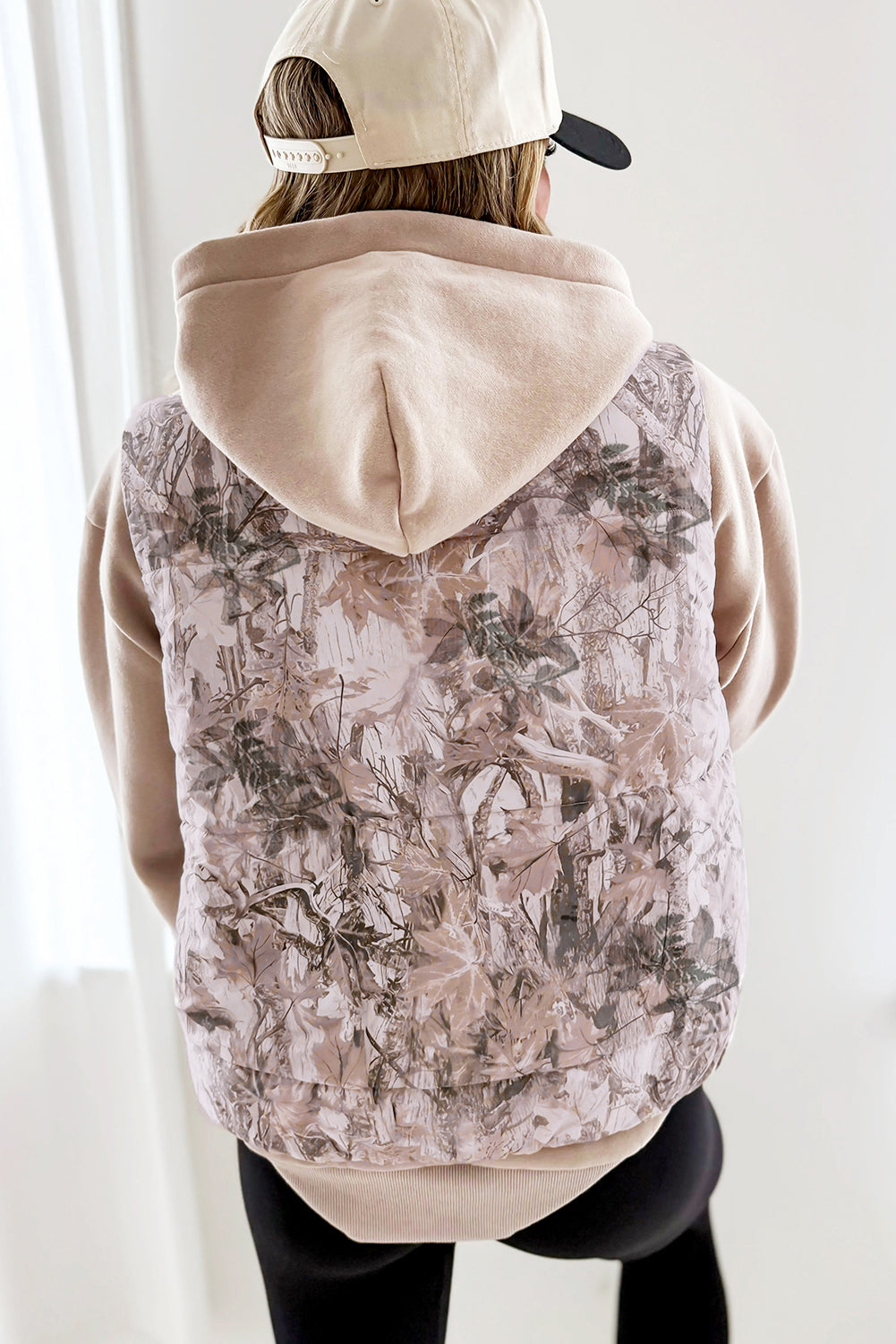 Brown Camo Leaf Print Winter Puffer Vest