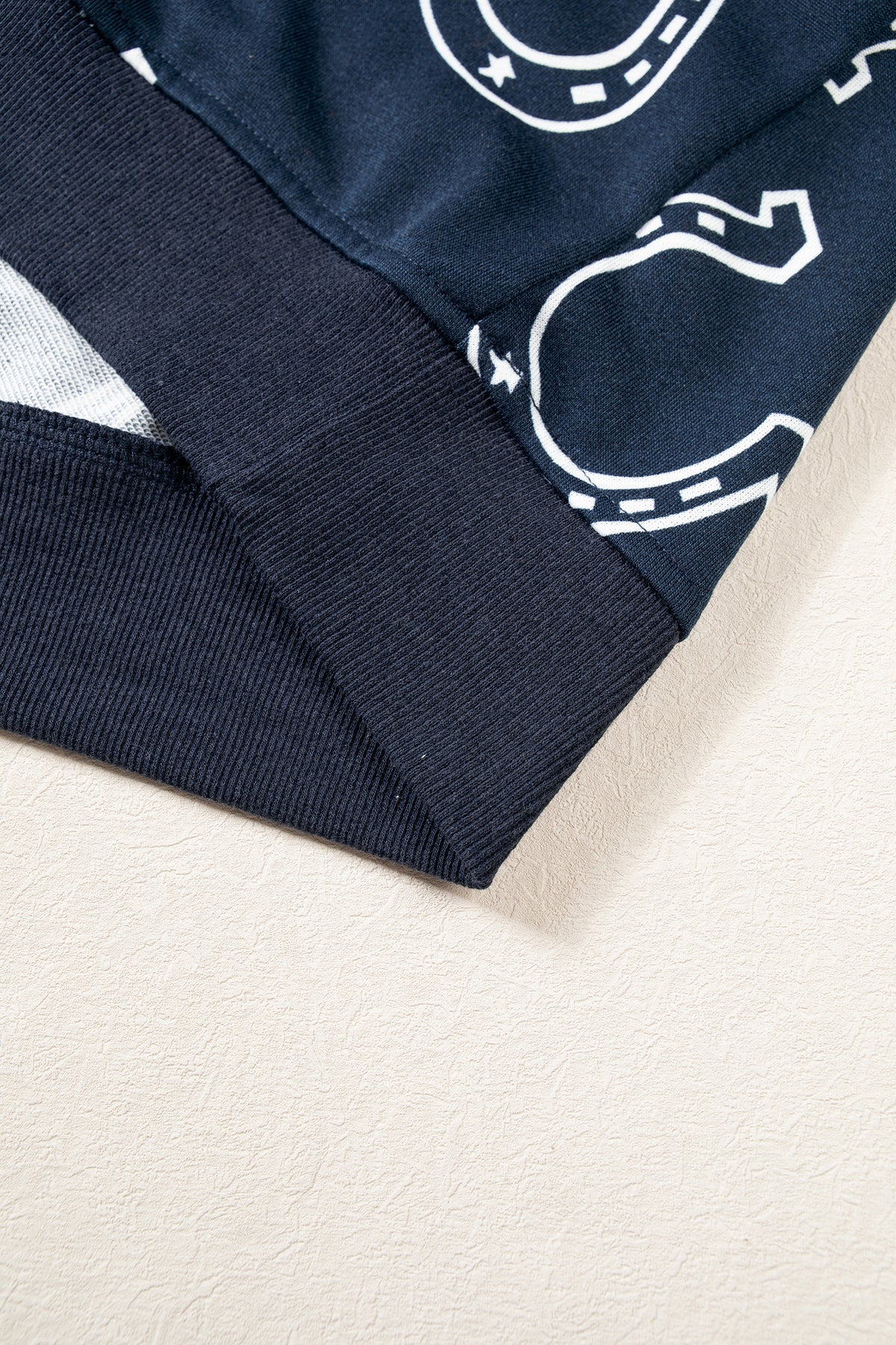 Blue Western Horseshoe Print Mock Neck Casual Pullover Sweatshirt