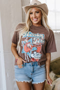 Chicory Coffee Honky Tonk Honey Graphic Crew Neck Western Fashion Tee