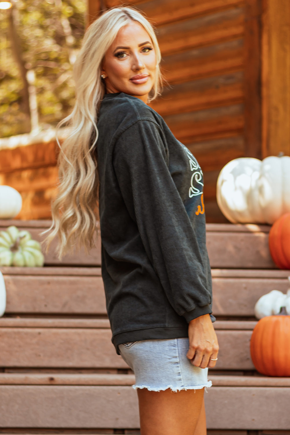 Dark Grey Pumpkin Spice Baby Graphic Textured Sweatshirt