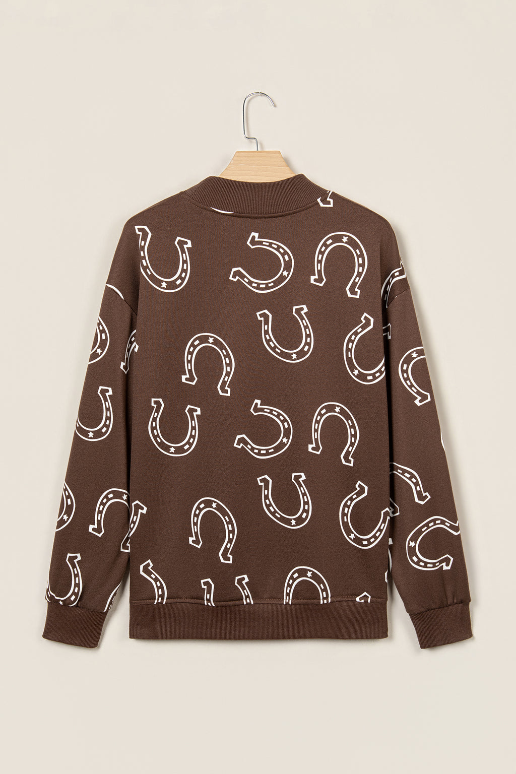 Blue Western Horseshoe Print Mock Neck Casual Pullover Sweatshirt