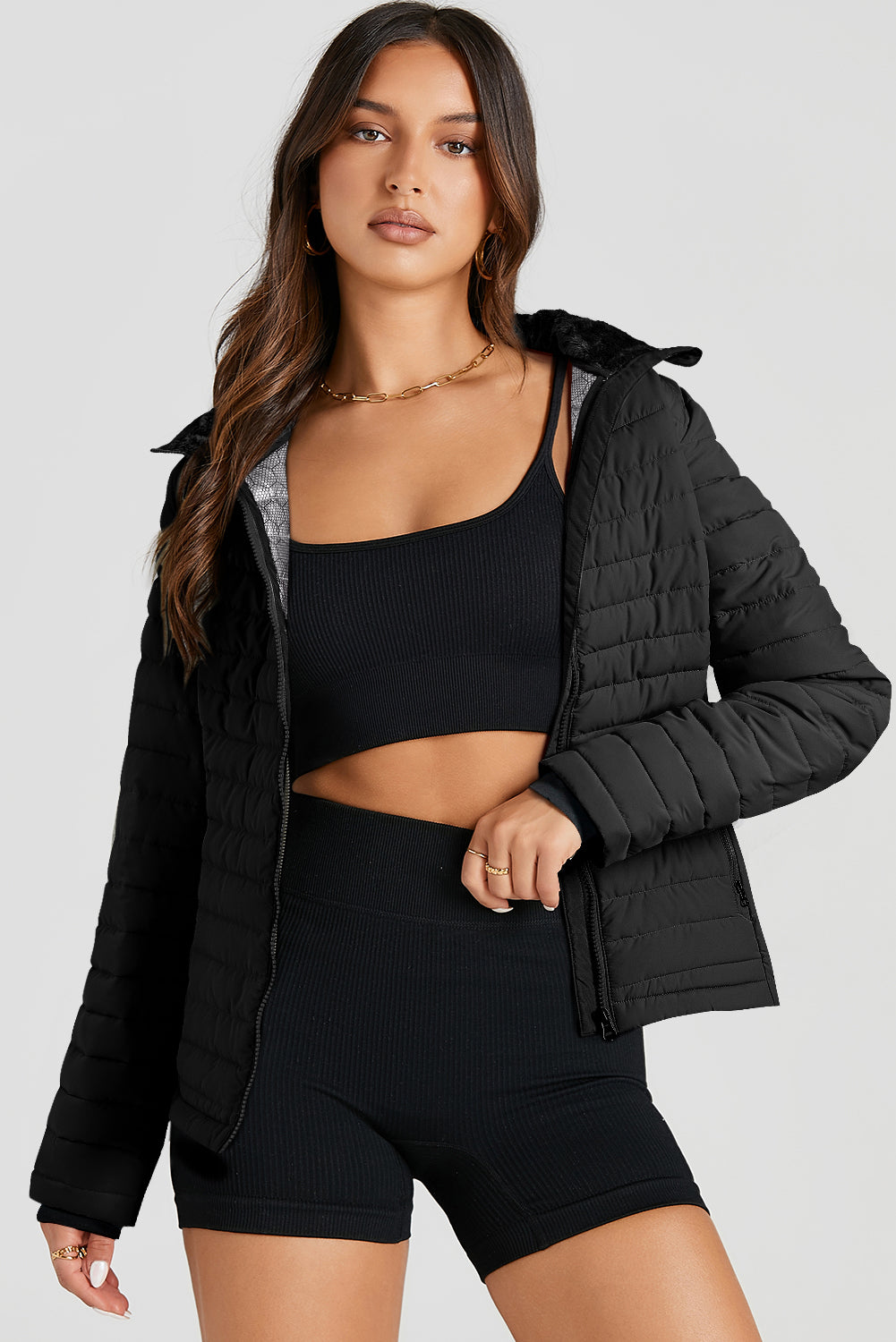 Popup Jacket Black Solid Color Quilted Zip-up Puffer Jacket – Southern Waters Boutique