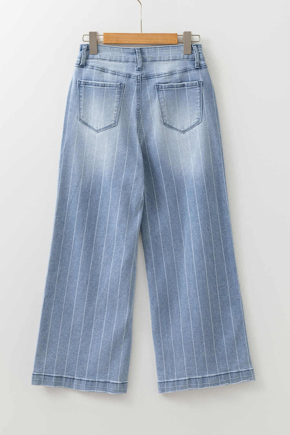 Beau Blue Multi Buttons Pinstripe Wide Leg Jeans