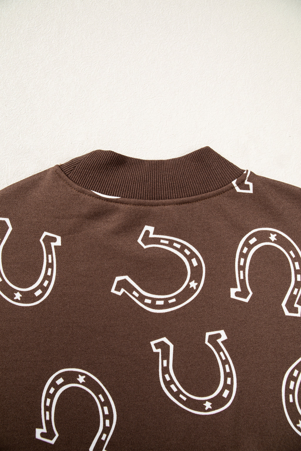 Blue Western Horseshoe Print Mock Neck Casual Pullover Sweatshirt