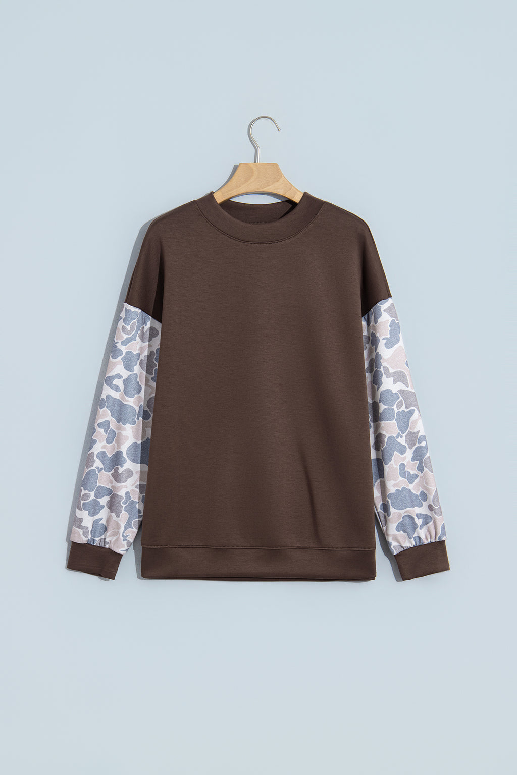 Beige Camouflage Sleeve Crewneck Baggy Pullover Sweatshirt
