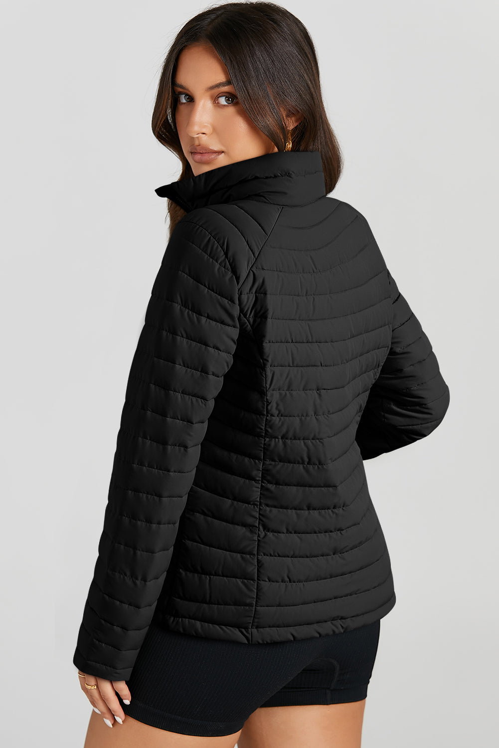 Black Solid Color Quilted Zip-up Puffer Jacket – Southern Waters Boutique