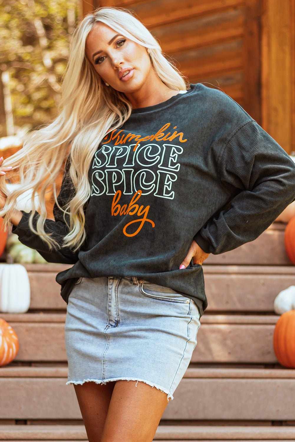 Dark Grey Pumpkin Spice Baby Graphic Textured Sweatshirt
