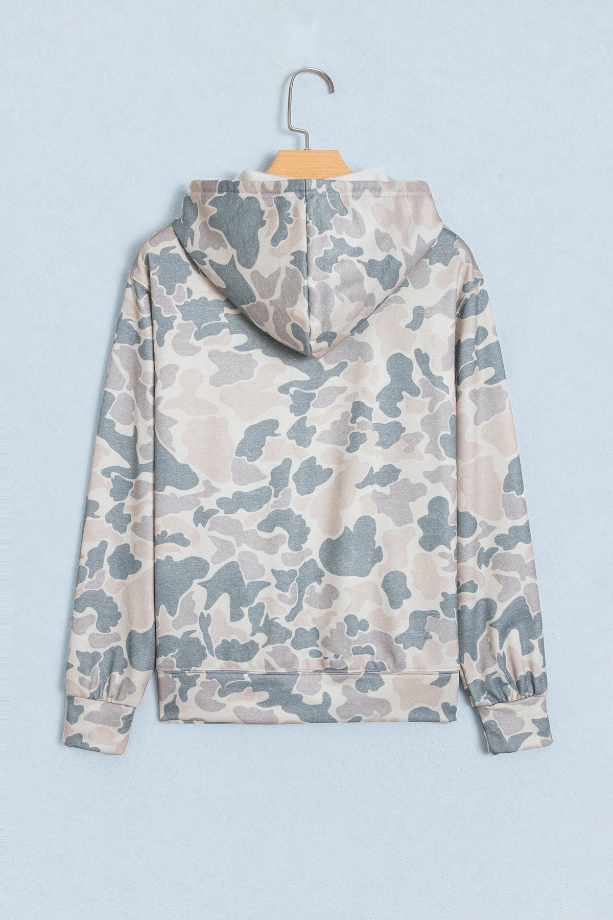 Brown Retro Camouflage Jesus Loves You Print Relaxed Hoodie