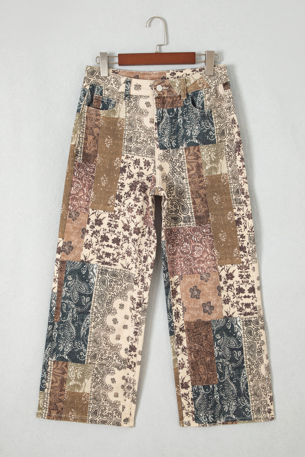 Brown Western Print Casual Shift Jeans