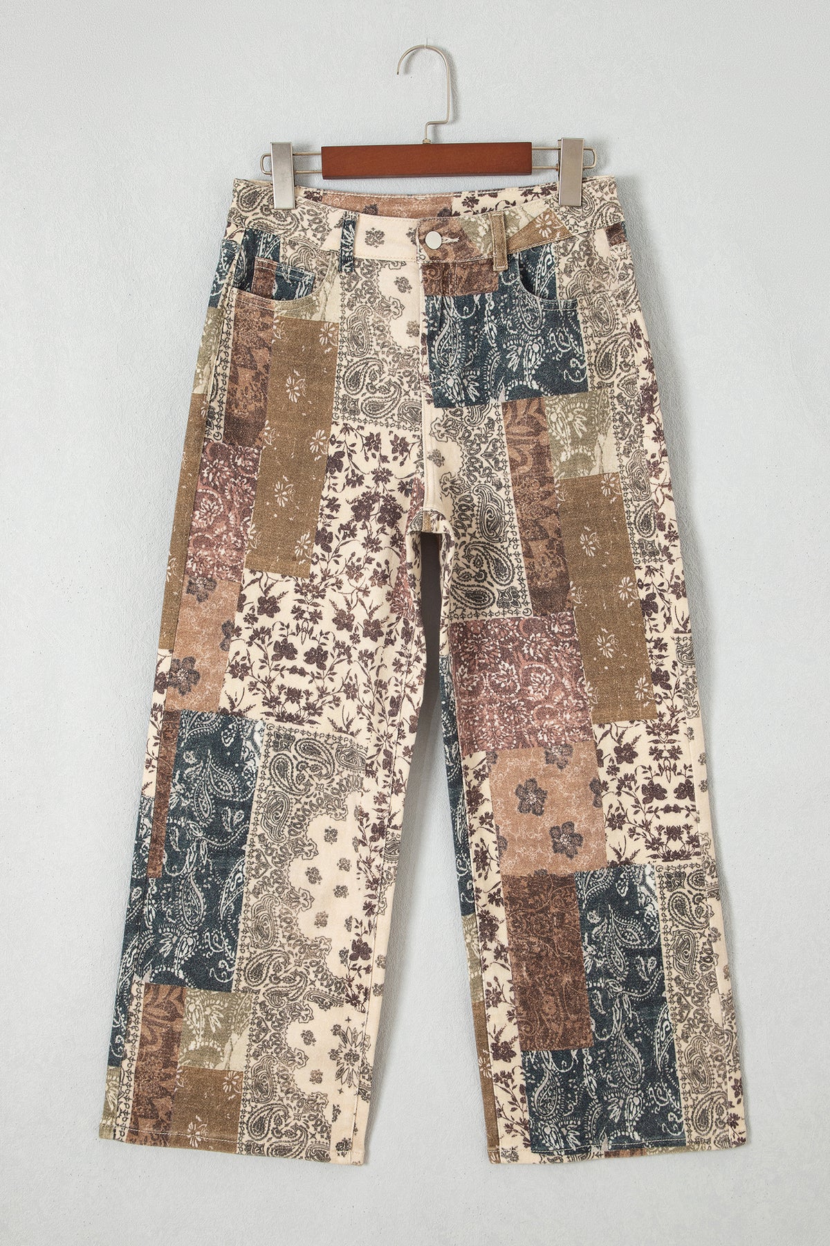 Brown Western Print Casual Shift Jeans