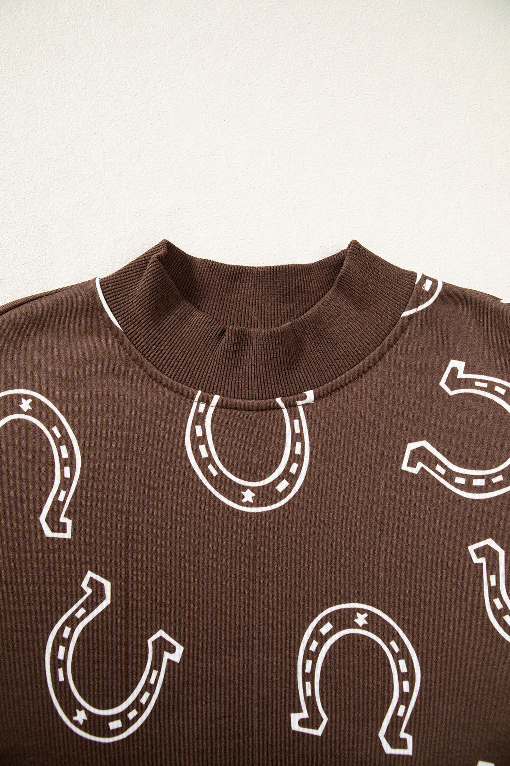 Blue Western Horseshoe Print Mock Neck Casual Pullover Sweatshirt