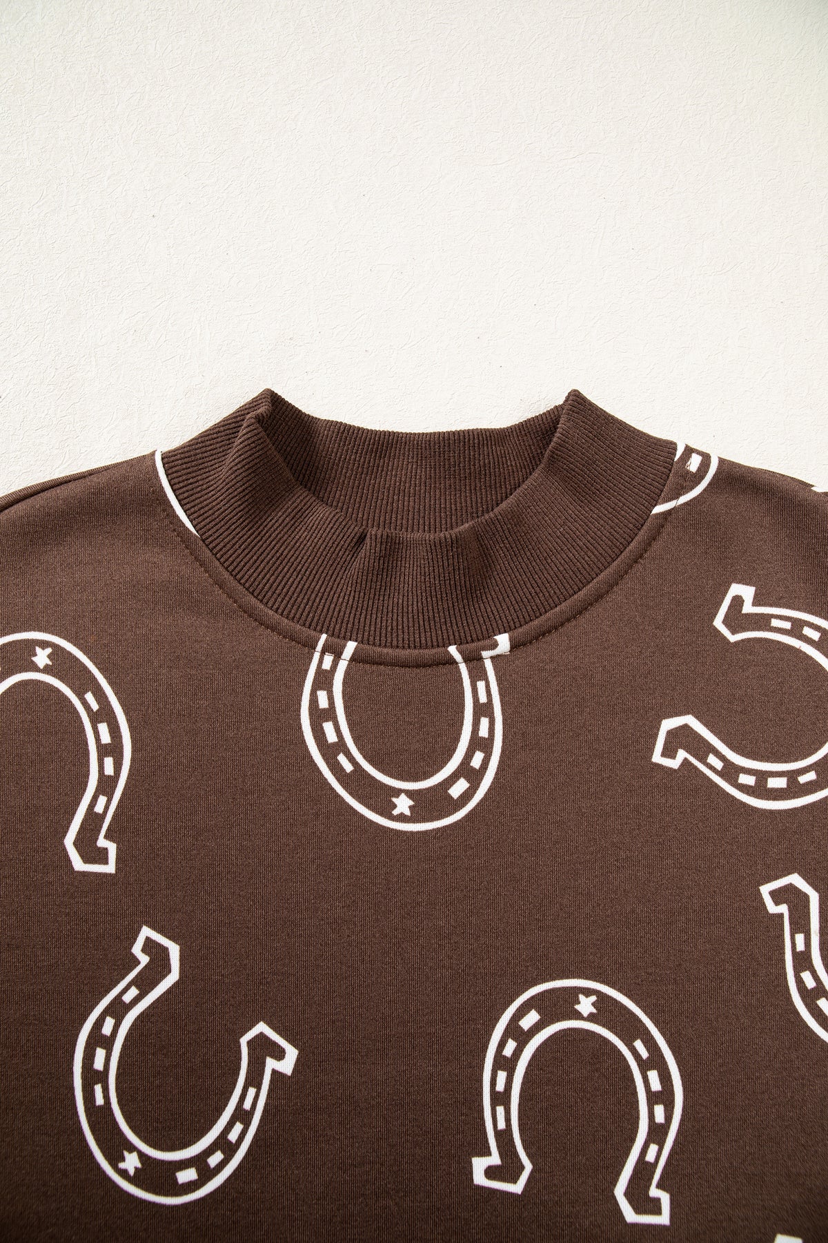 Blue Western Horseshoe Print Mock Neck Casual Pullover Sweatshirt